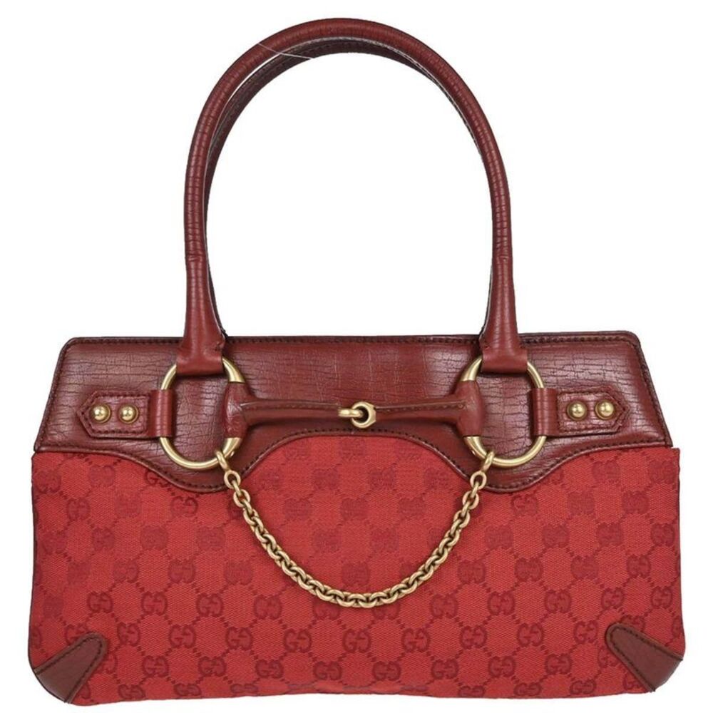 Gucci Horsebit Bracket Gg Canvas Red Canvas Tote Bag Bag